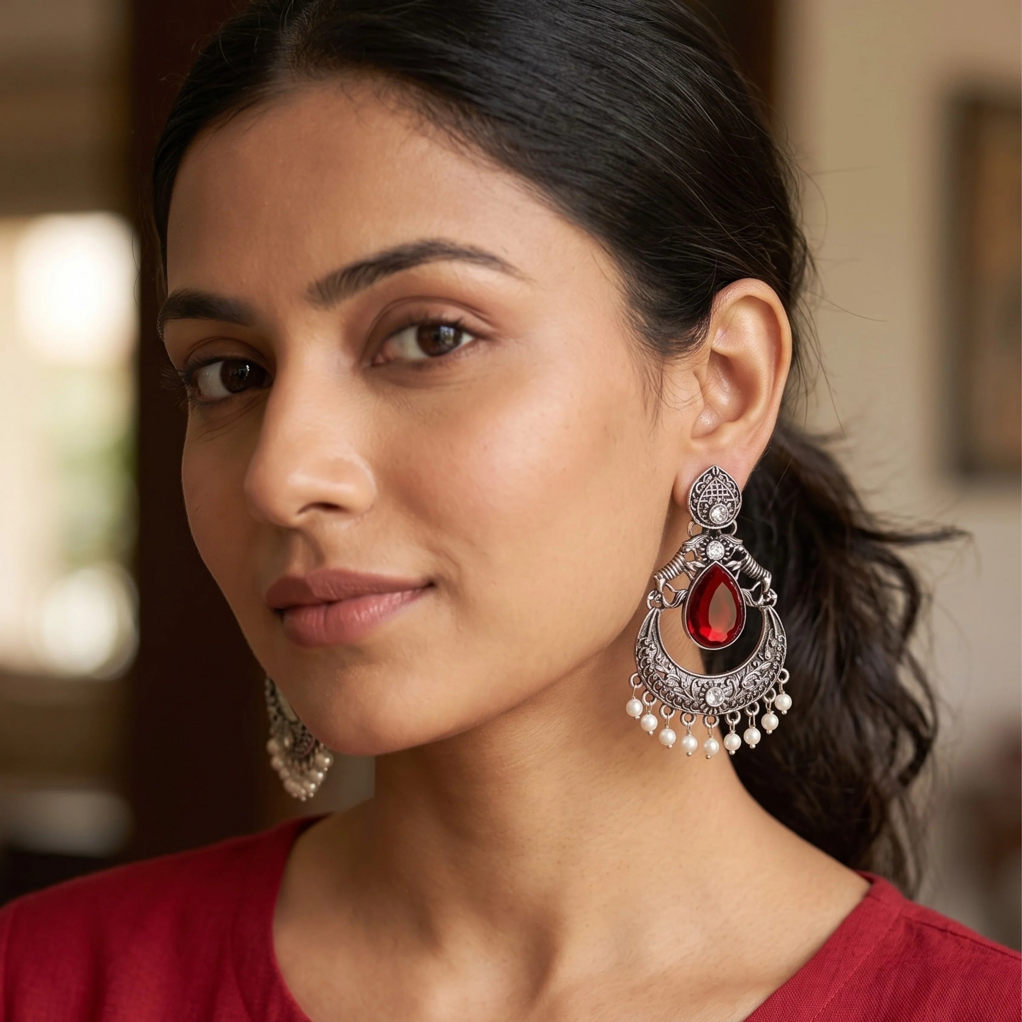 Crimson Noor Chandbali