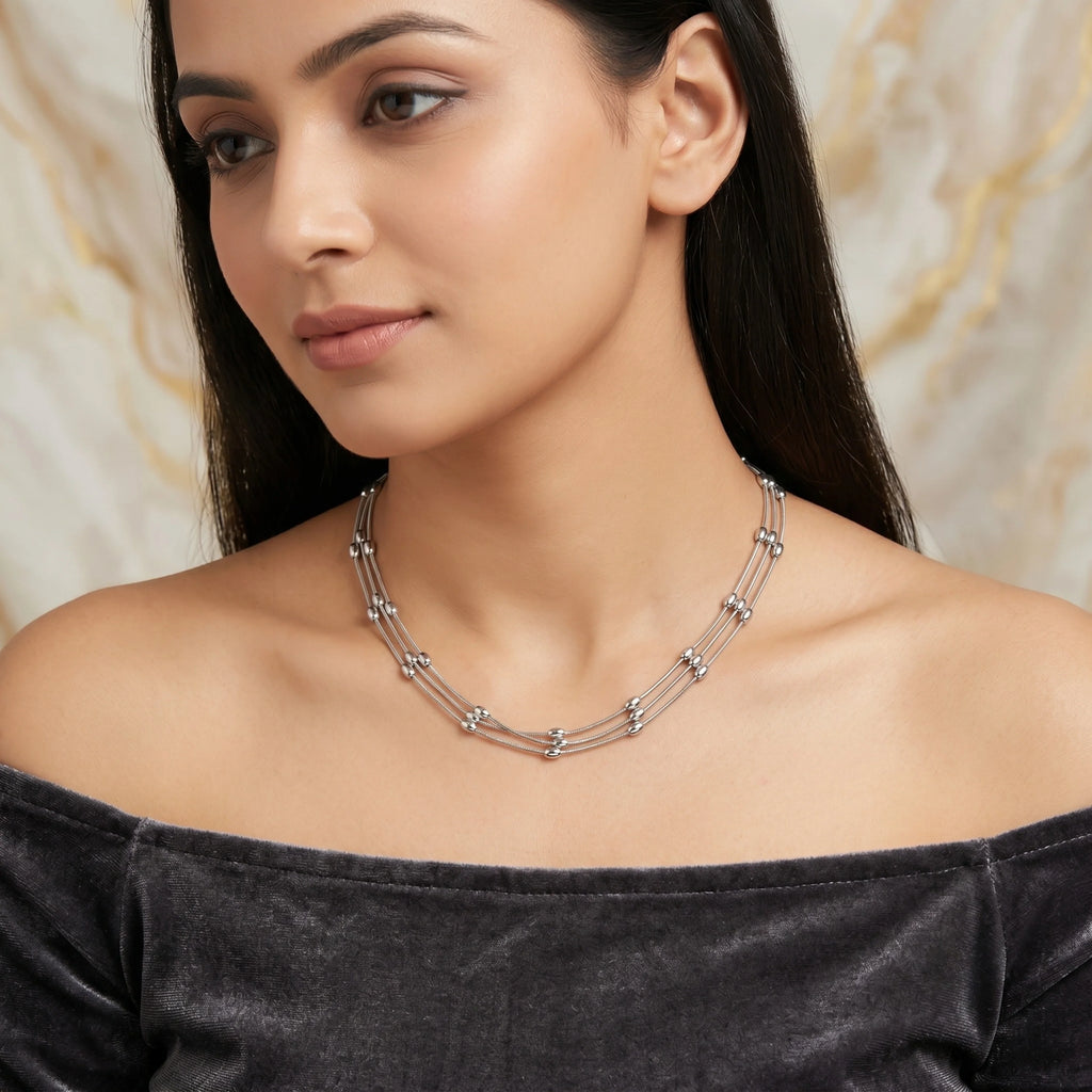 SILVER LAYERED BEADED CHAIN