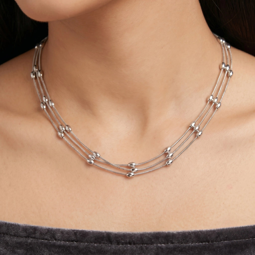 SILVER LAYERED BEADED CHAIN