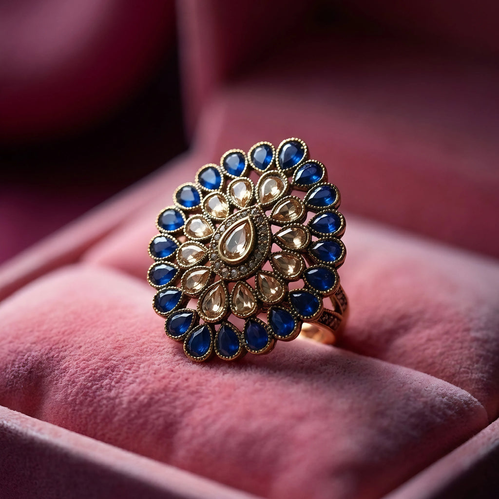 Midnight Sapphire Floral Ring