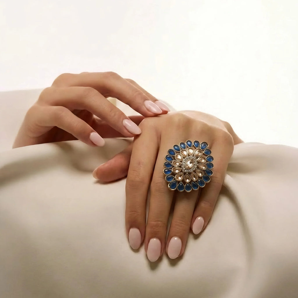 Midnight Sapphire Floral Ring
