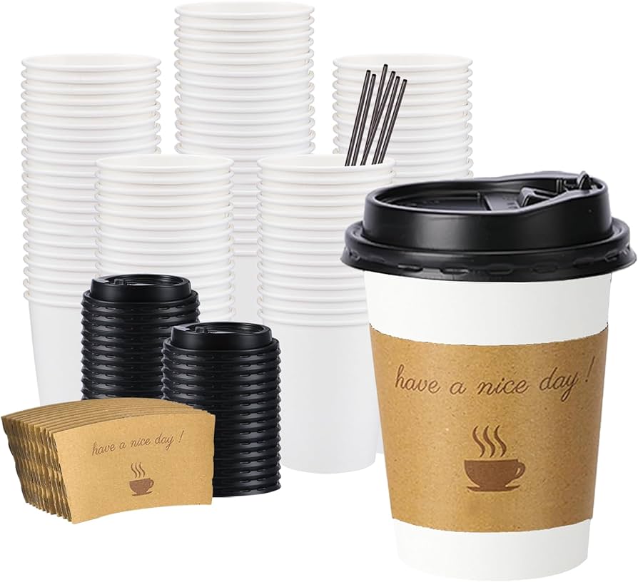 Coffee Cups with Lids 240 ml 12 pcs
