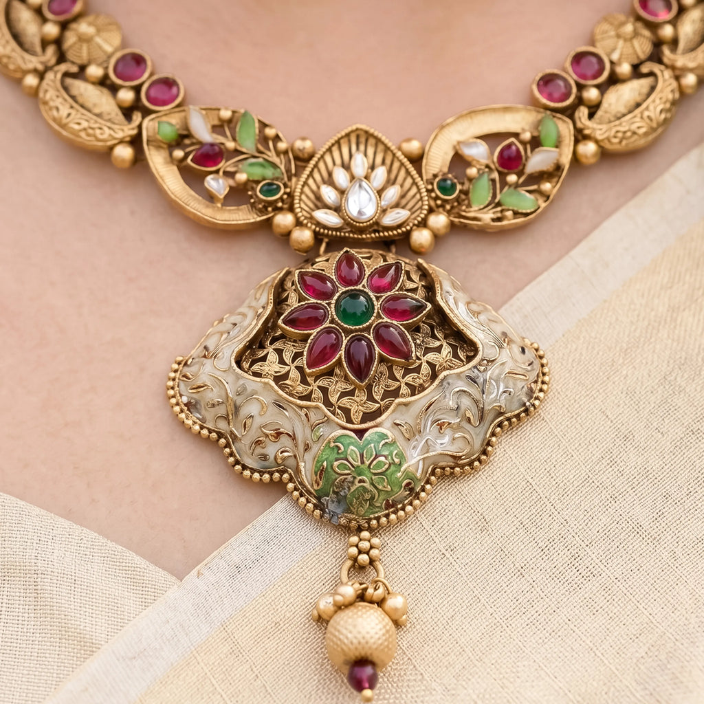 Rajwadi Gulnaar Heritage Necklace Set