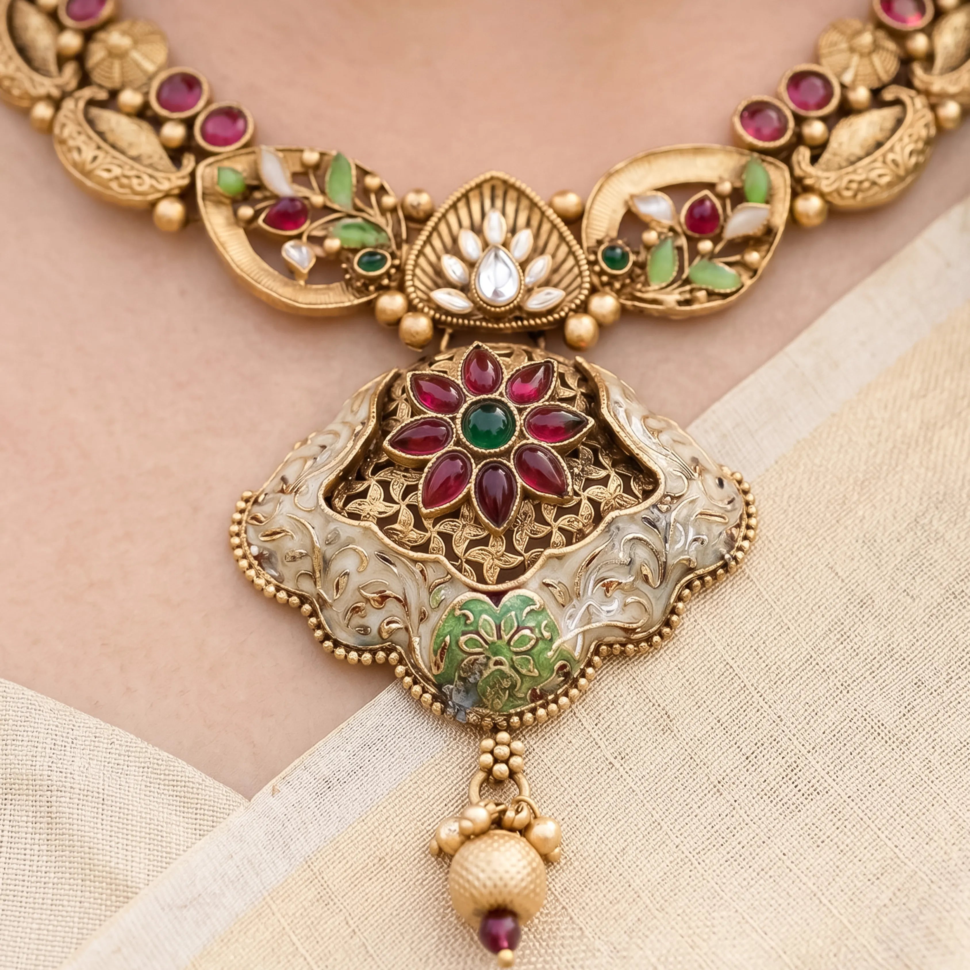 Rajwadi Gulnaar Heritage Necklace Set