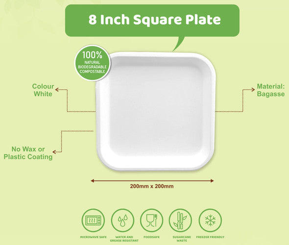 Viya 8 Inch Square Plate 25 Pieces