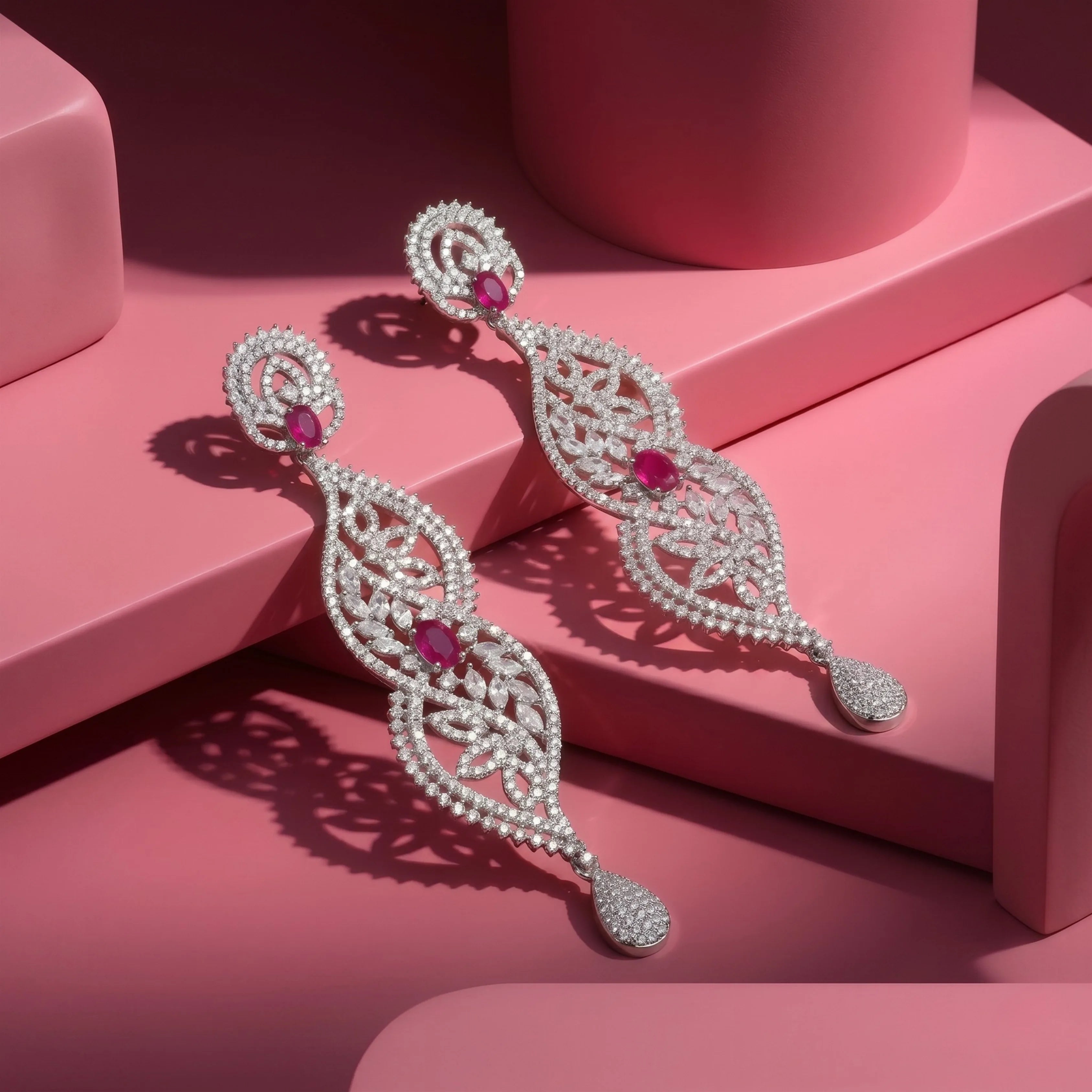 Ruby Crown Chandelier Earrings