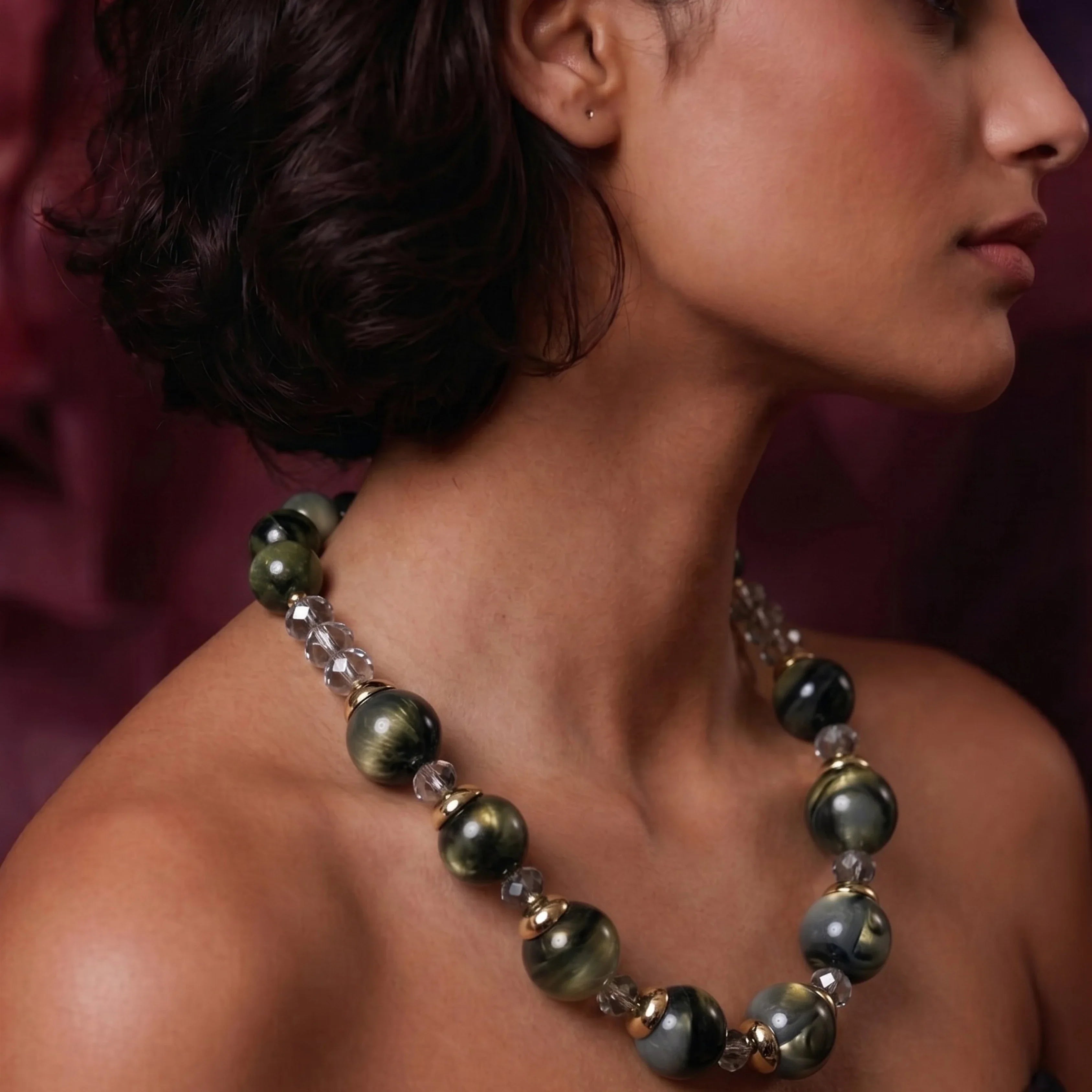 Olive Bold Beads Necklace