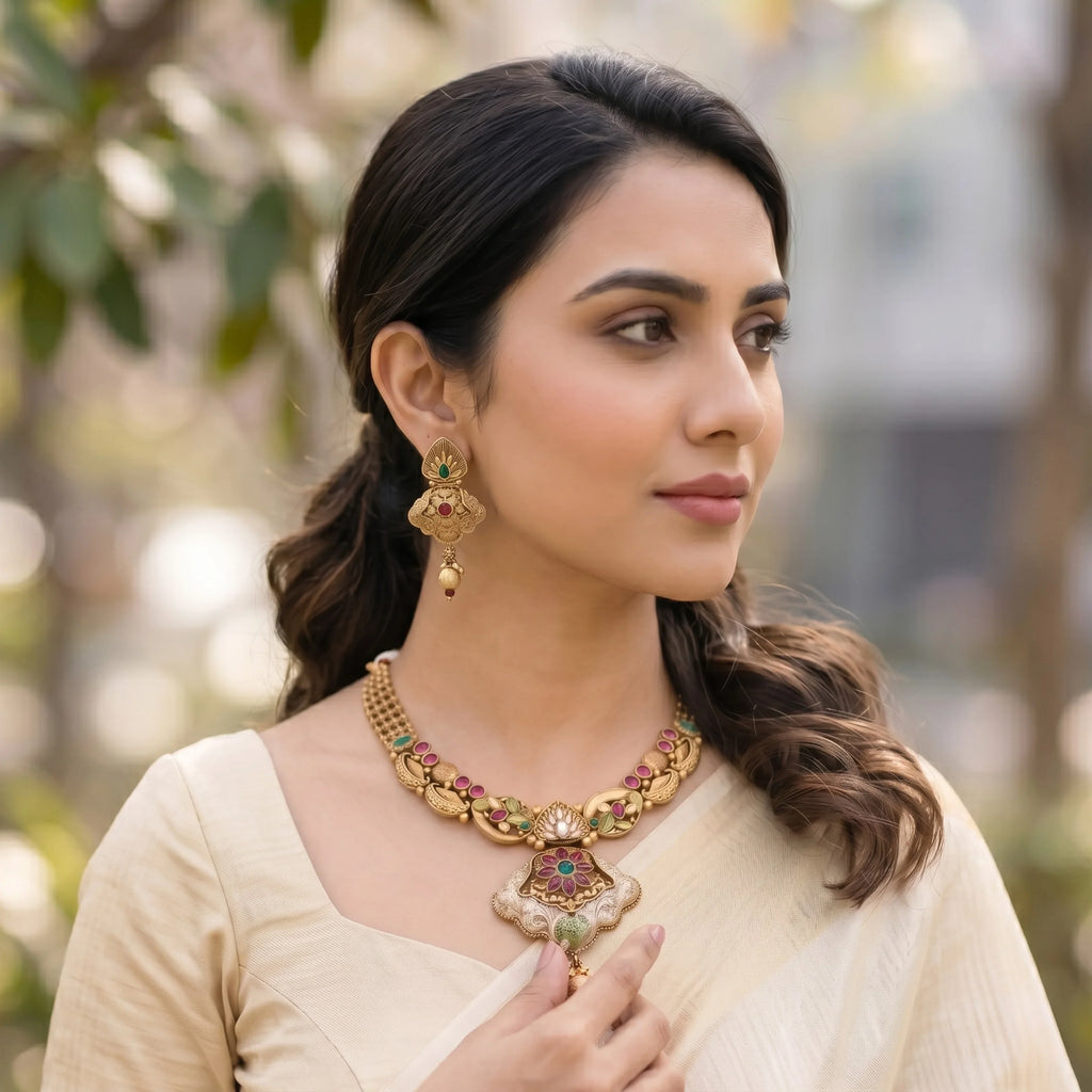 Rajwadi Gulnaar Heritage Necklace Set