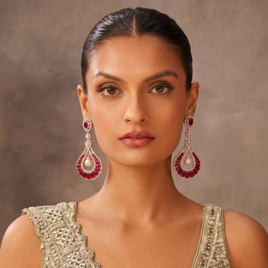 Ruby Pearl Dewdrop Earrings