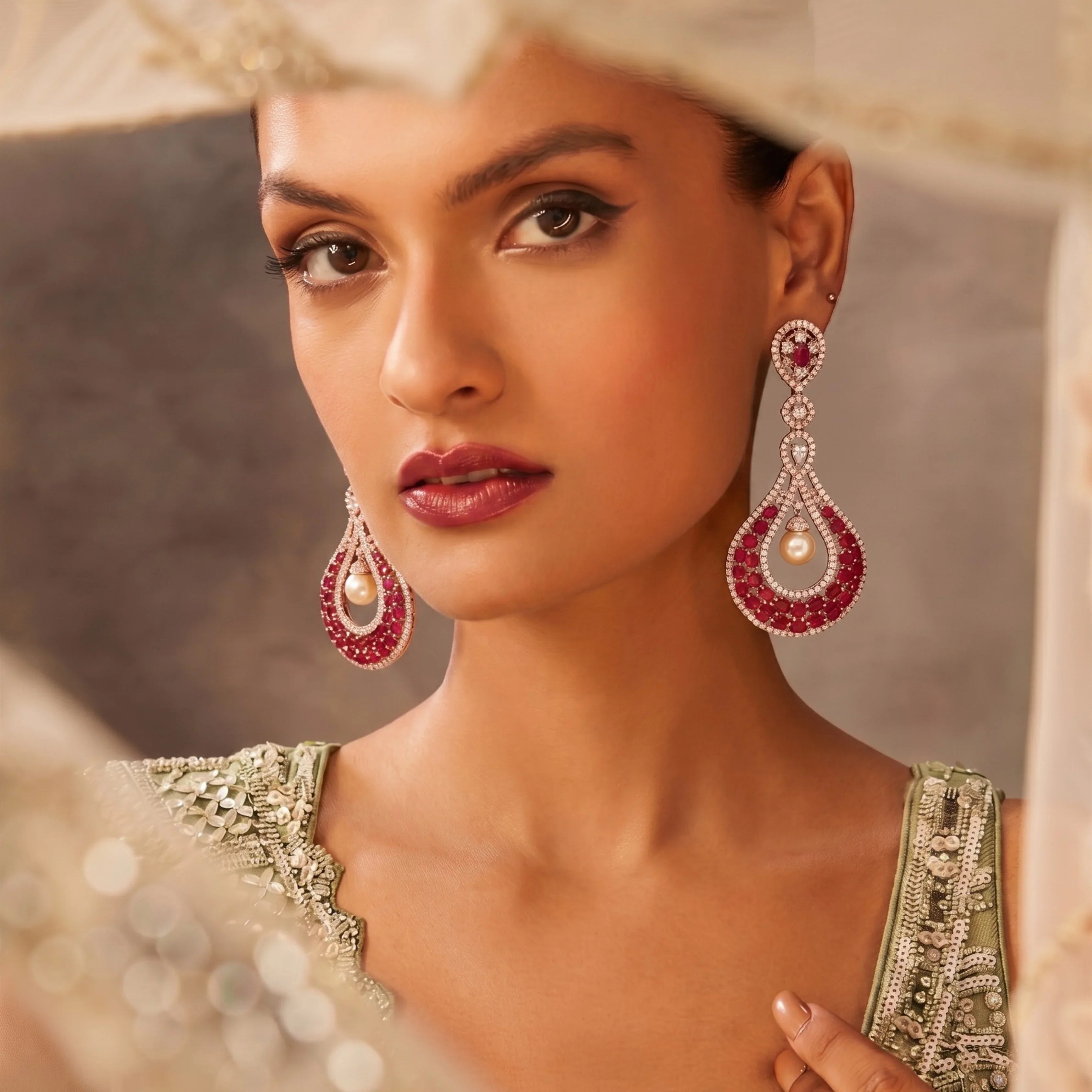 Ruby Pearl Dewdrop Earrings