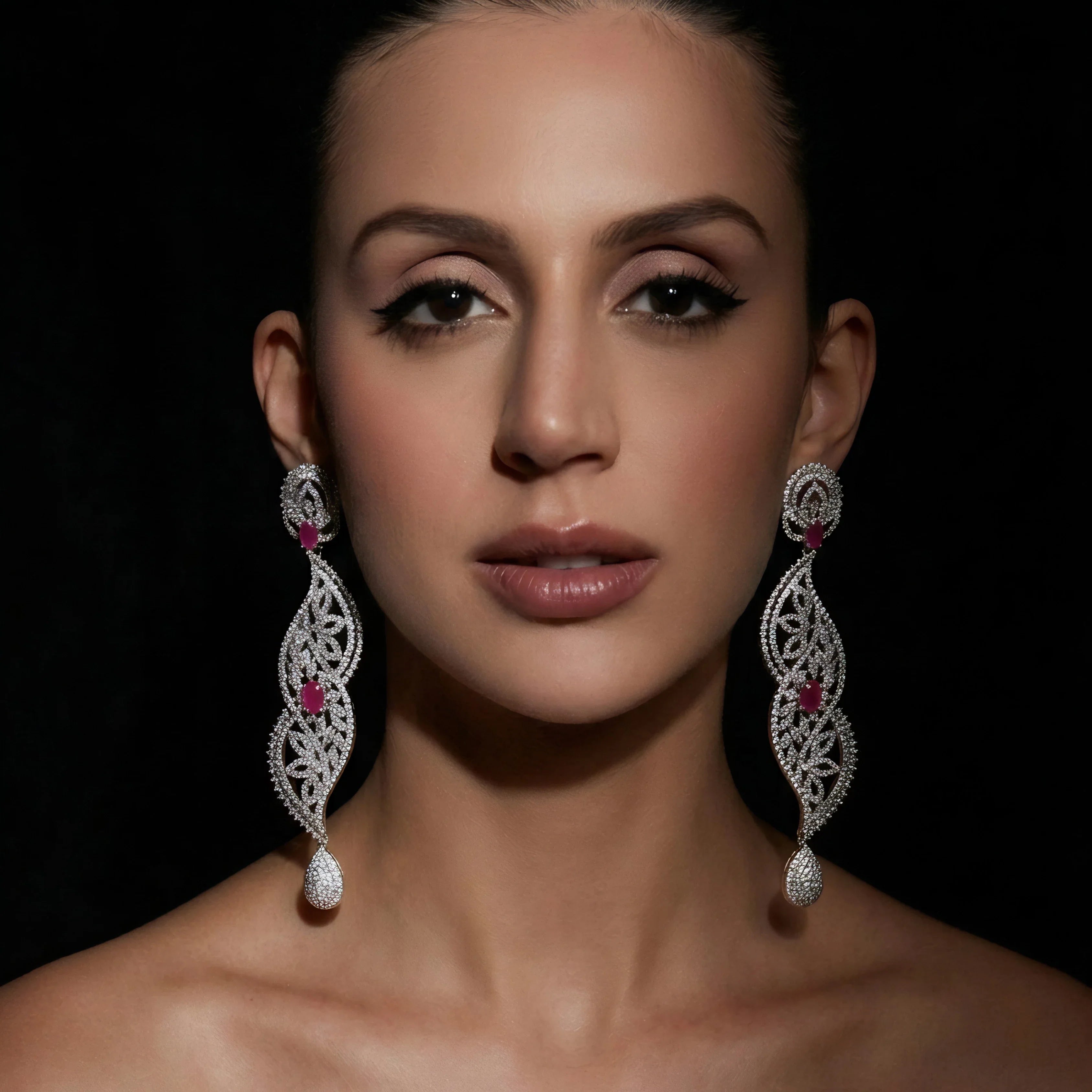 Ruby Crown Chandelier Earrings