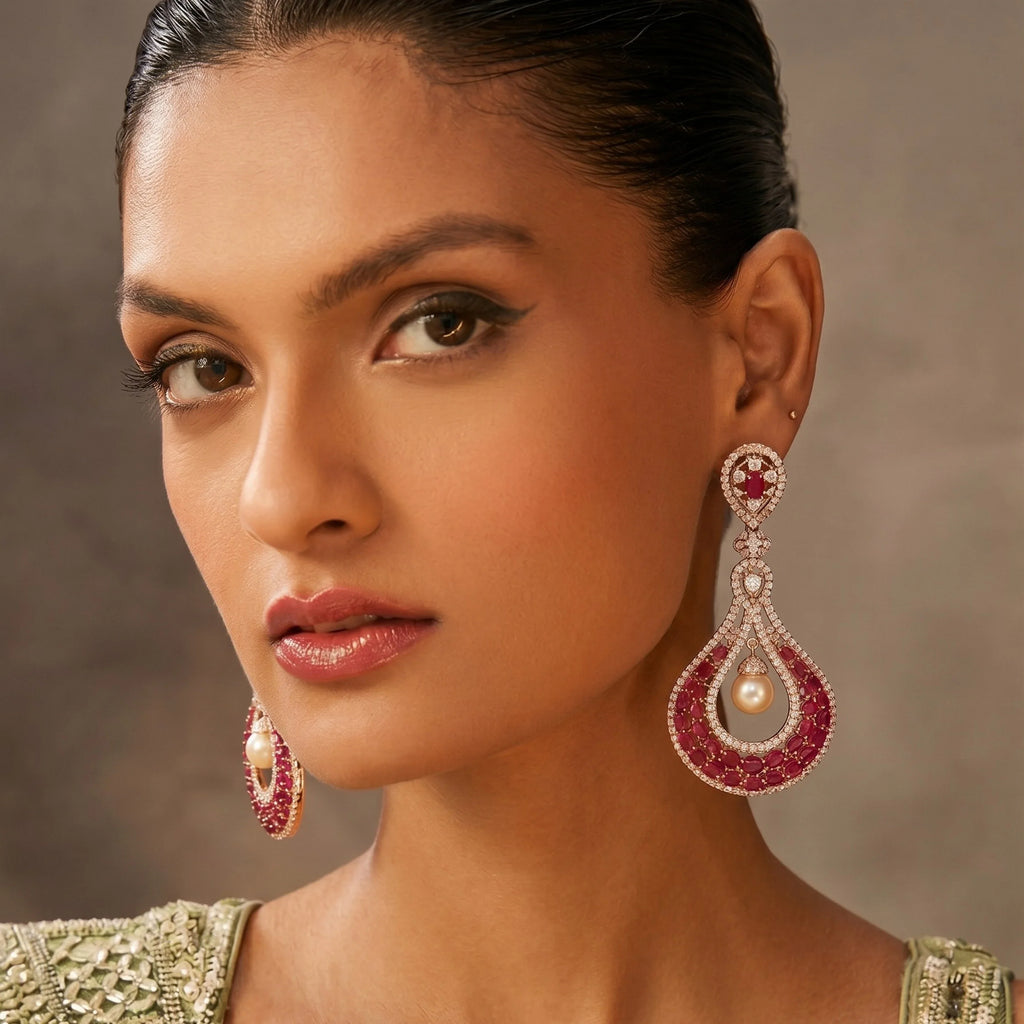 Ruby Pearl Dewdrop Earrings