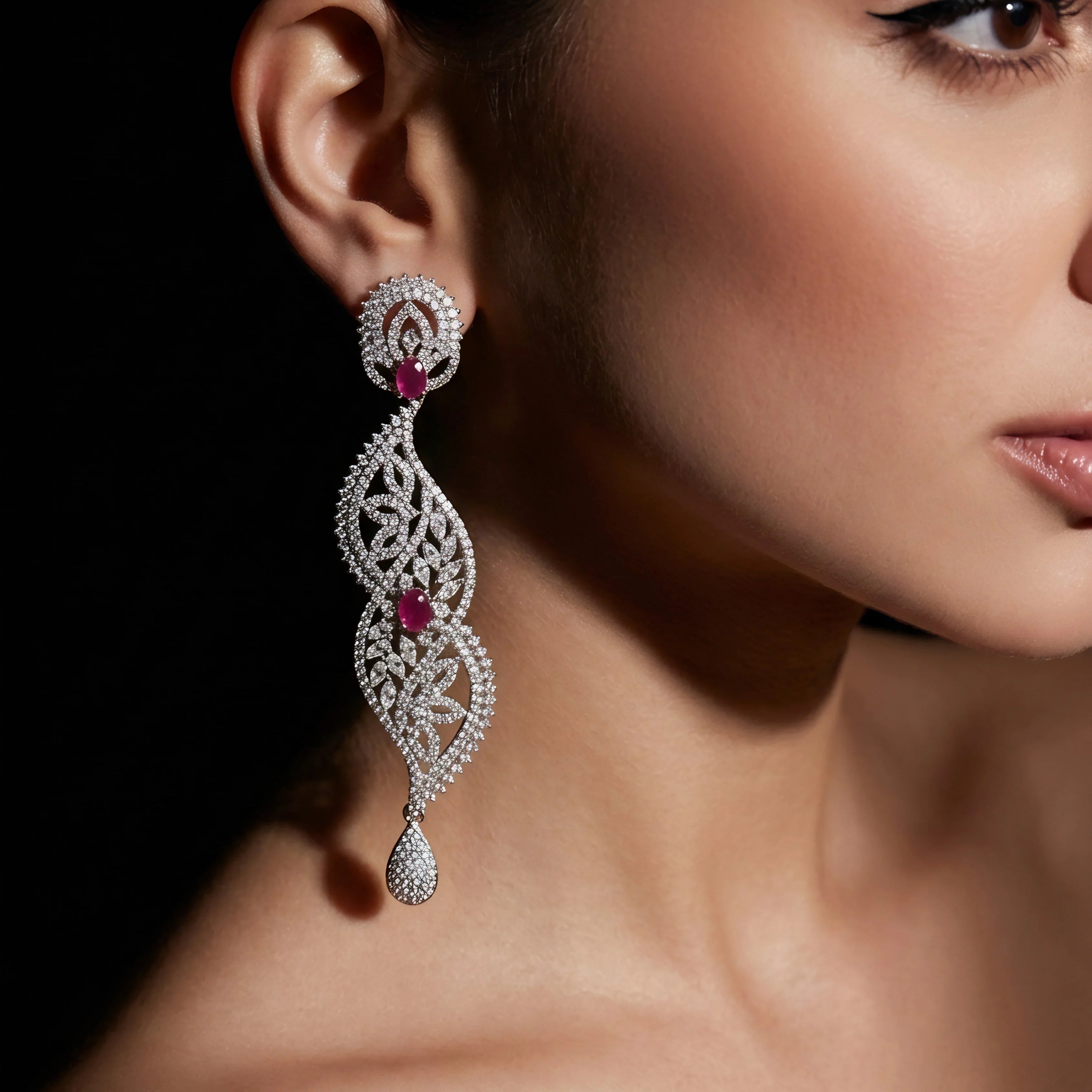 Ruby Crown Chandelier Earrings