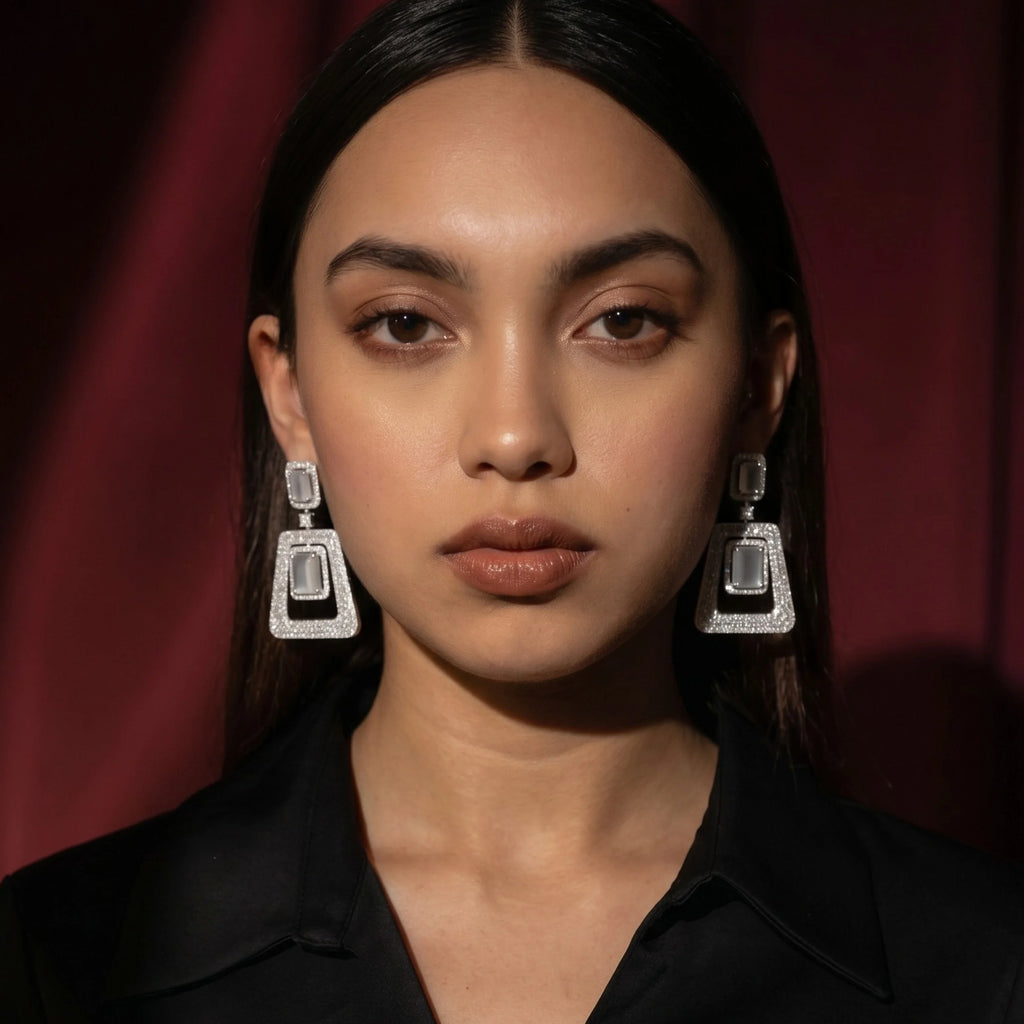 The Silver Deco Frame Earrings