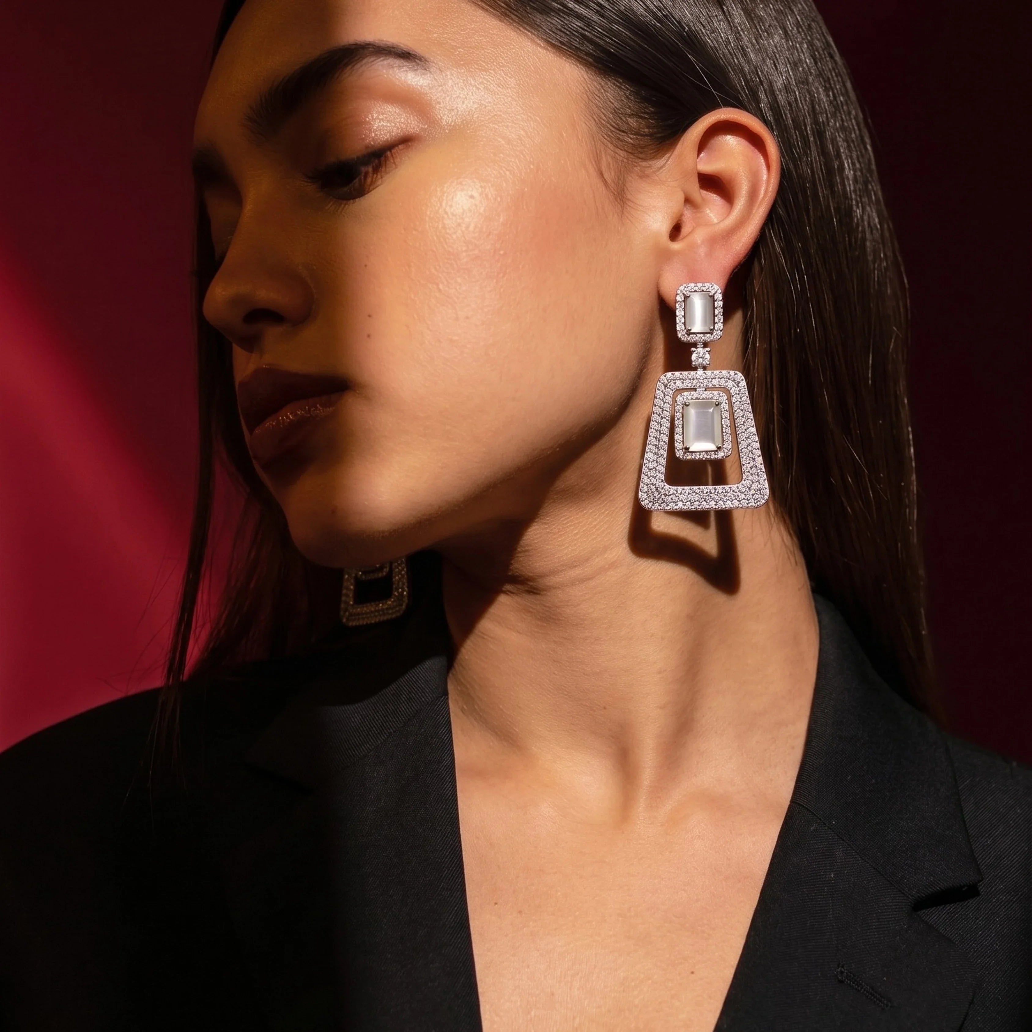 The Silver Deco Frame Earrings