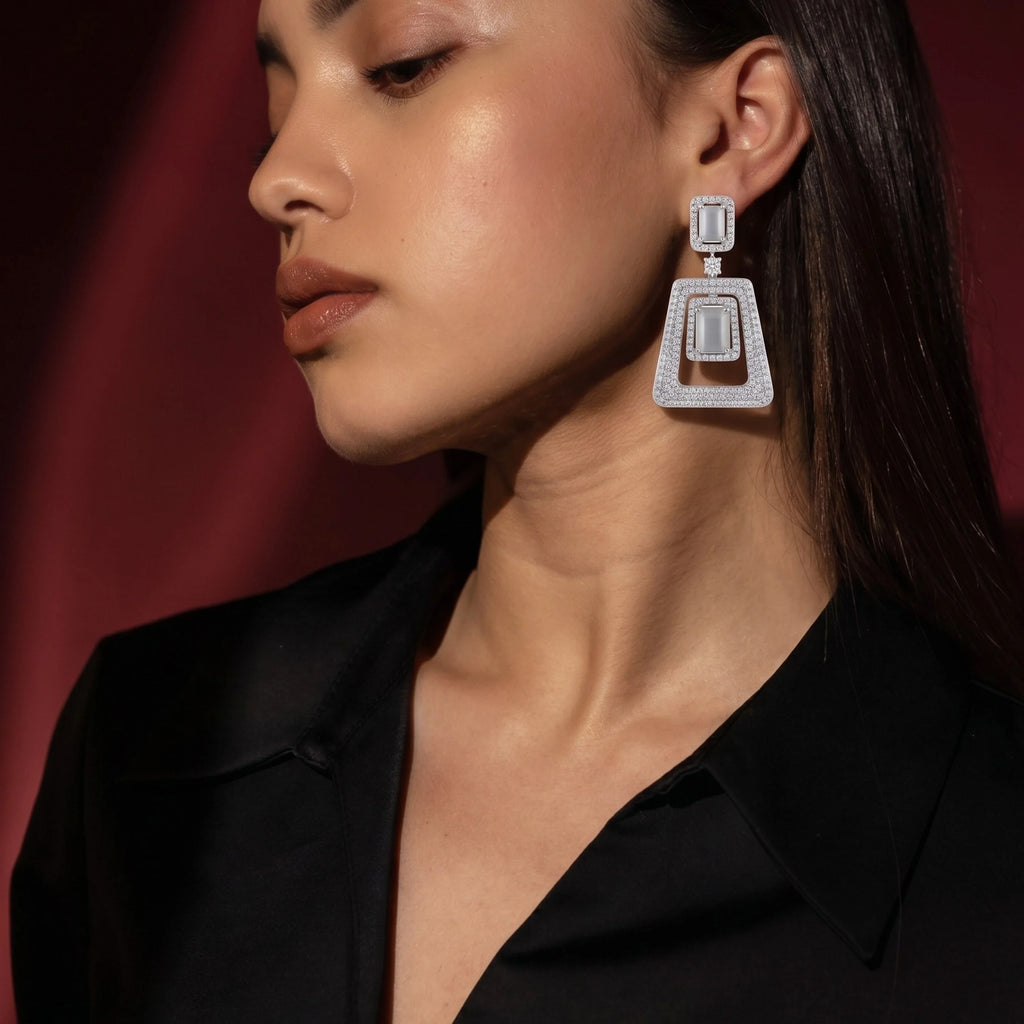 The Silver Deco Frame Earrings