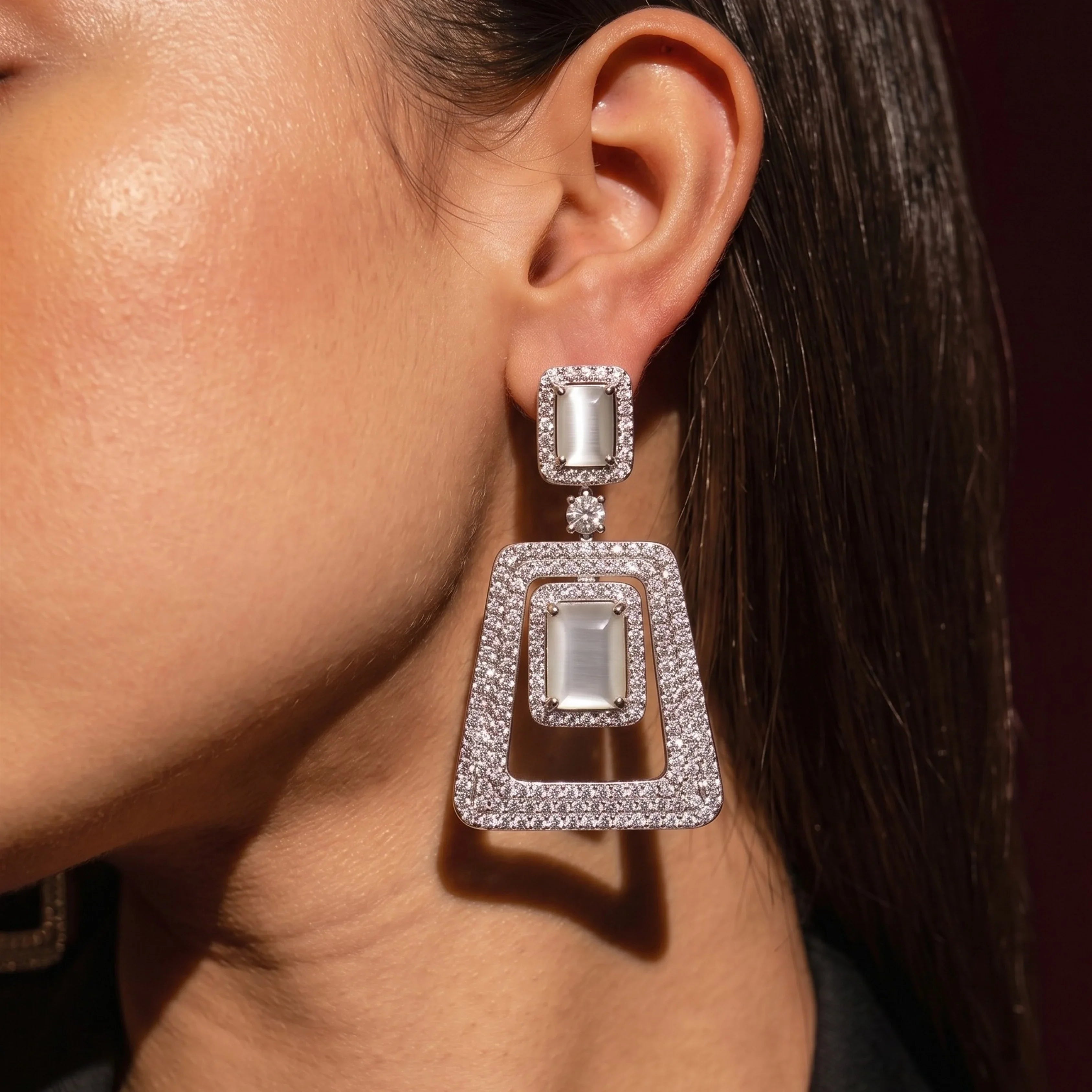 The Silver Deco Frame Earrings